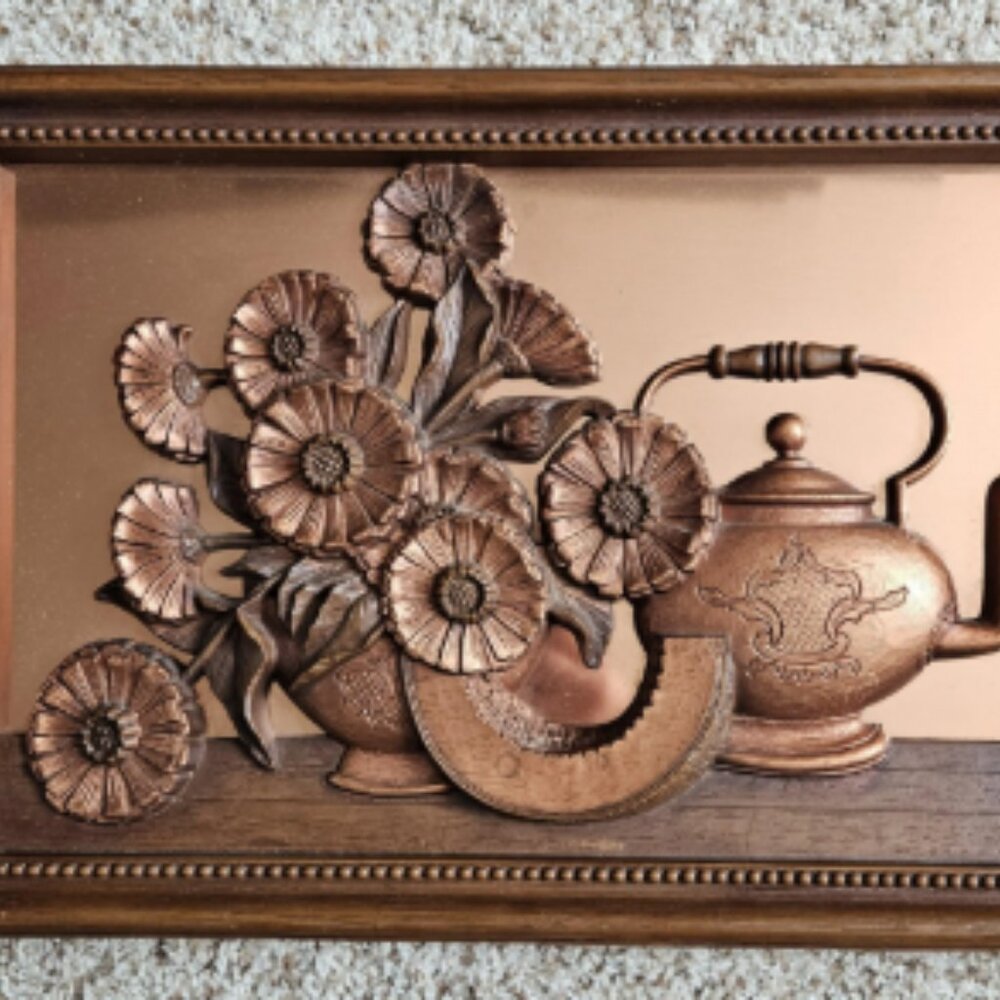 Vintage Coppercraft Guild 3D Floral Still Life Wall Decor Copper & Plastic 16x11